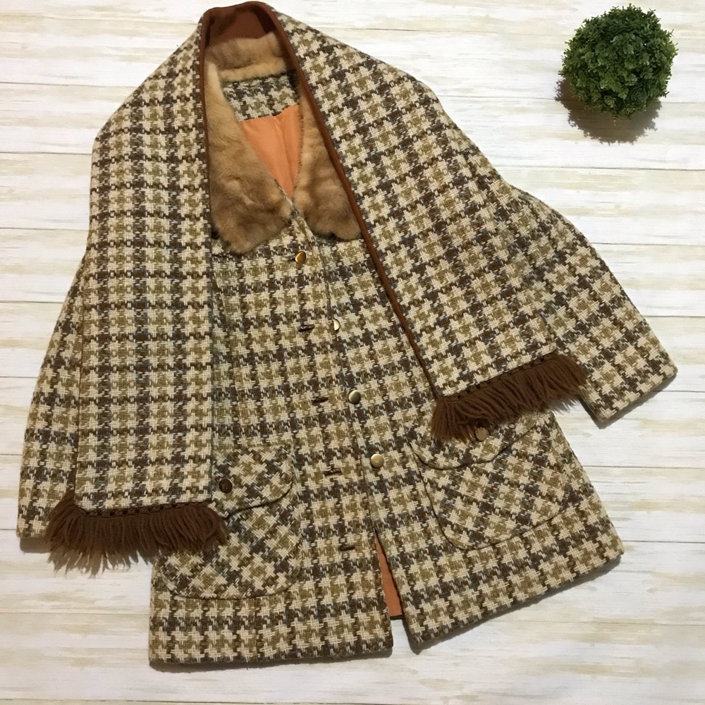 Vintage Brown and Cream Houndstooth Coat